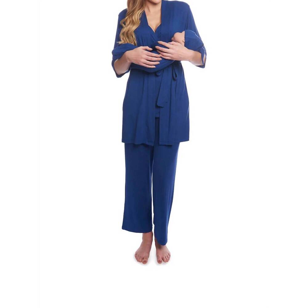 NEW EVERLY GREY analise 5 piece pajama set in denim blue